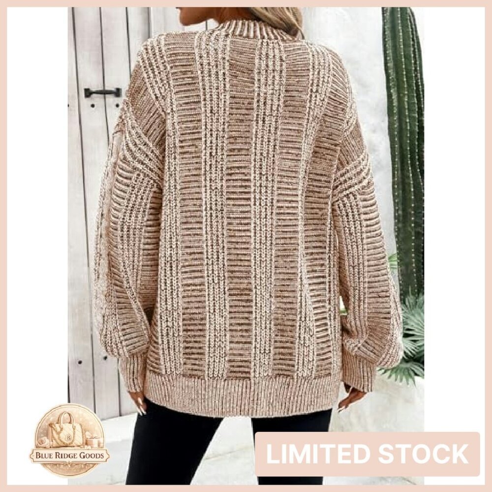 Oversized Cable Knit Cardigan Sweater Long Sleeve Vintage Chic Outerwear - Picture 6 of 8